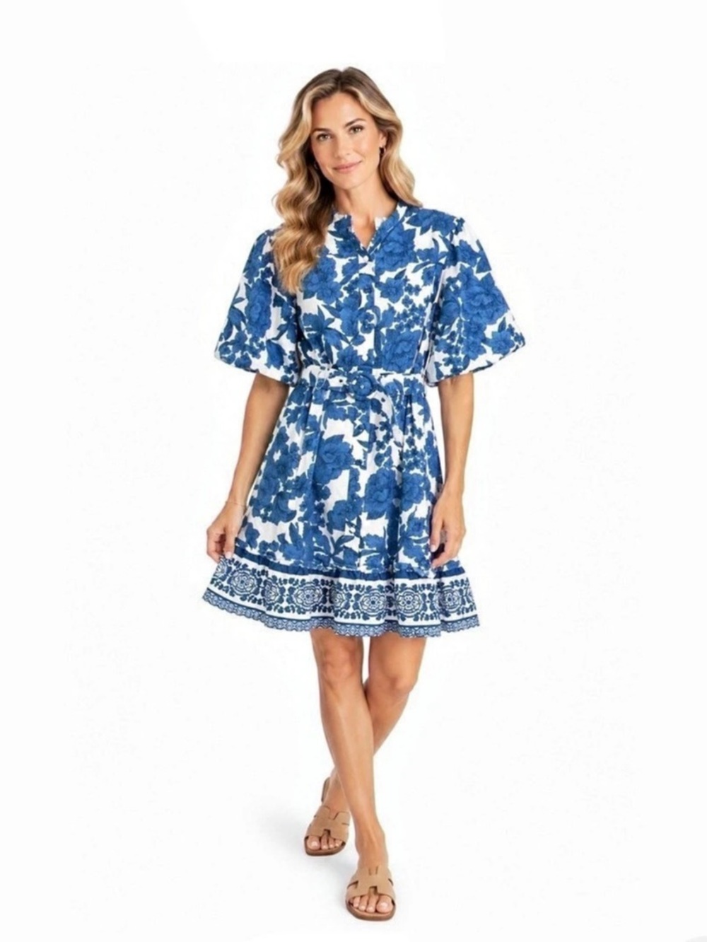 Joie Floral Mini Dress in Blue & White Size 16 Like New